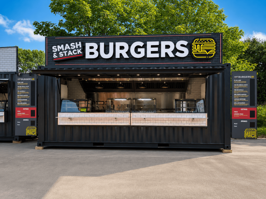 shipping container smash burgers conversion near Bristol & Weston-super-Mare